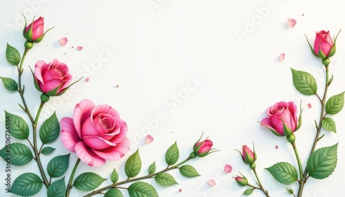 Delicate watercolor rose buds, climbing vines , flowers, design, stylish