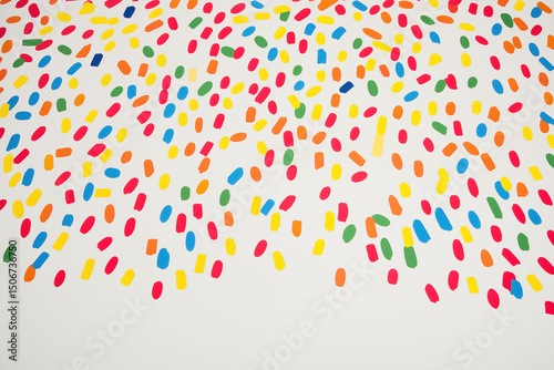Colorful confetti scattered on a white background. Abstract background with space for text