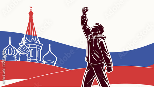 Celebrate Russia independence in style with bold and iconic flag colors. raising fist in protest or showing your support, this design is sure to catch the eye and ignite your patriotic spirit! 