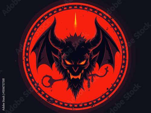 bad Circular badge with A stylized hell devil theme overlay icon inside