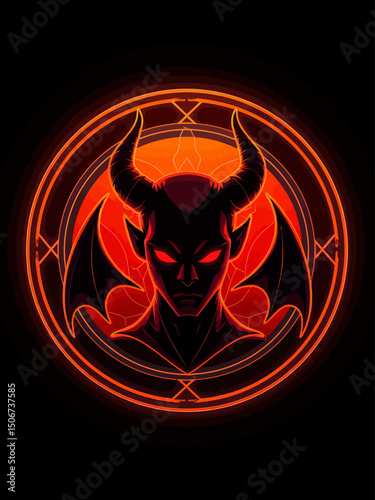 bad Circular badge with A stylized hell devil theme overlay icon inside