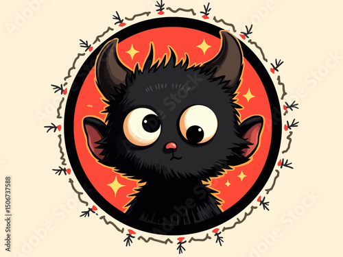 bad Circular badge with A stylized hell devil theme overlay icon inside