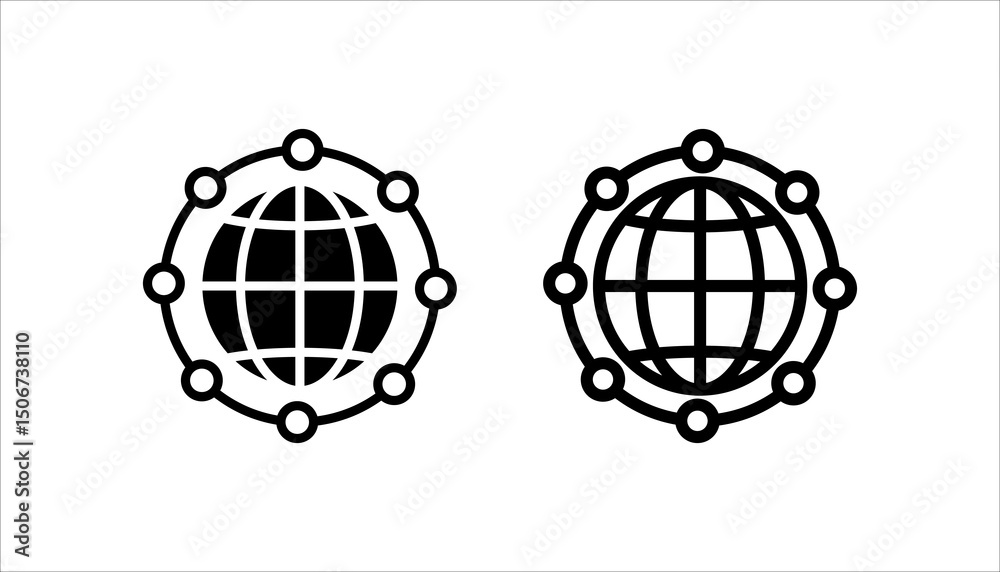Global Technology Network Vector Icon set on white background. color editable Global Technology Network Vector Icon set on white background. color editable