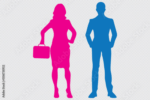 Businessmen businesswomen set silhouettes in suits and ties, confident standing poses, clean lines and executive look EPS 10