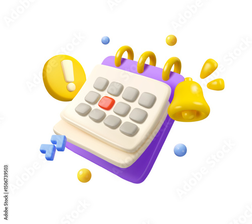 Calendar date reminder vector 3d icon. Event deadline design element. Last day notification sign isolated