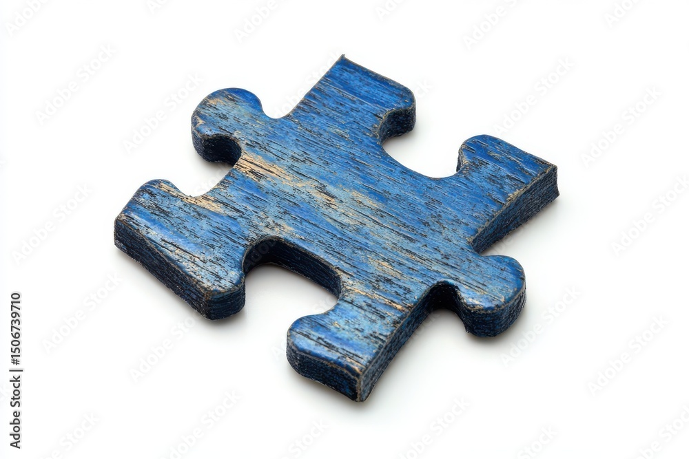 Fototapeta premium Single blue wooden puzzle piece isolated on white background