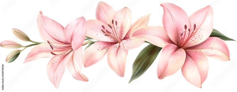 Obraz premium PNG Soft pink Lily branch lily illustration botanical transparent background.