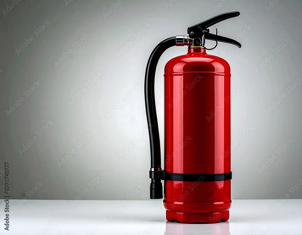 Obraz premium Bright Red Fire Extinguisher Isolated on Minimalist Background