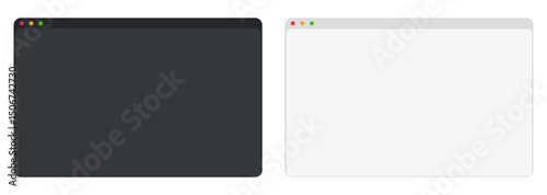 Web browser mockup window in dark and light mode modern flat simple line. web interface blank. Frame screen webpage ui template, interface bar.
