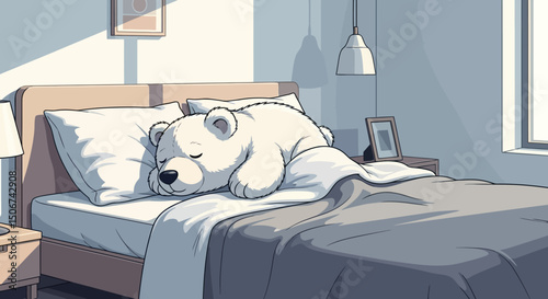 vector of polar bear sleeping on bed