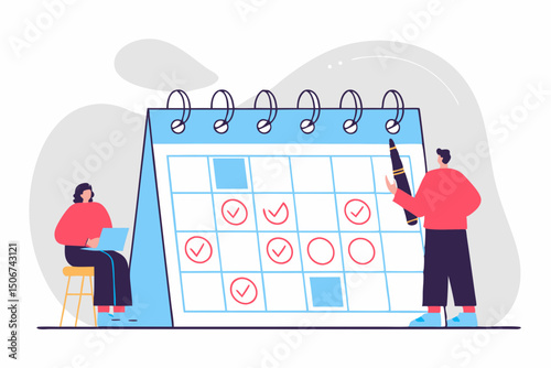 Man marking tasks on calendar for planning and productivity. Illustration