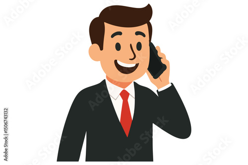 Smiling businessman in suit talking on mobile phone. Illustration