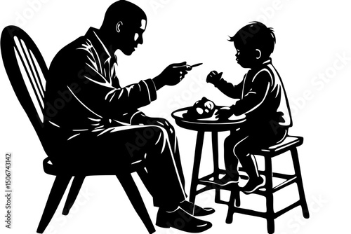 Father and Son A Silhouette Illustration of Paternal Care and Guidance, father, son, child, care, guidance, responsibility, bond, precious, loving, commitment, teaching, serene, parenting, caring, mom