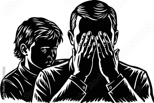 Man and Boy Illustrative Artwork Grief, Sadness, and Emotional Support, grief, sadness, emotional, support, family, worry, intense, powerful, touching, visual, trouble, caring, despair, feeling, skill