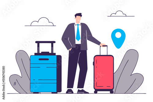 Businessman with luggage ready for business trip. Illustration