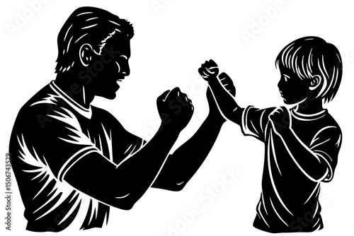 Father and Son Martial Arts Training Silhouette, father, son, martial, arts, training, silhouette, mental, bond, teaching, powerful, physical, courage, practice, skill, determination, strength, improv
