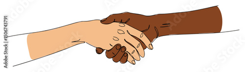 handshake between diverse skin tones – unity and respect vector