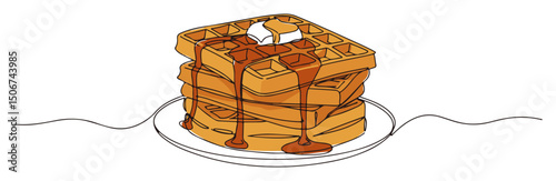 stack of waffles with syrup – sweet breakfast vector