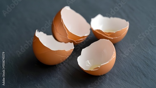 🥚 Close-up of eggshell pieces on slate photo