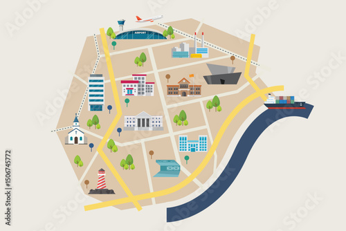 Map with Road and Street Infographic Design Template