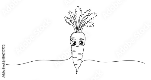carrot with face monoline oneline hand drawn vector illustration