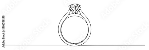 engagement ring with diamond minimalist vector drawing