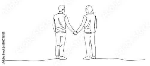 couple holding hands back view hand drawn love scene