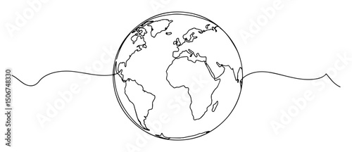 earth globe with continents line art vector