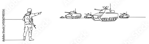 soldier commanding tanks field operation hand drawn vector