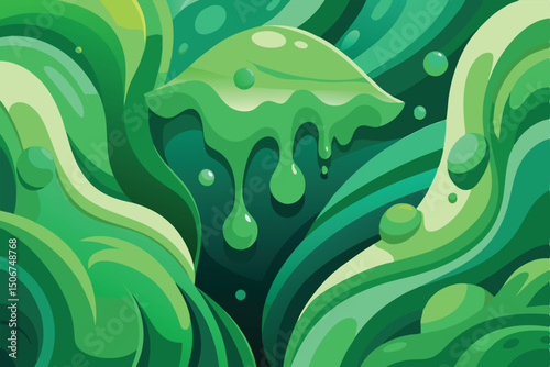 Abstract green slime dripping with fluid motion and organic shapes