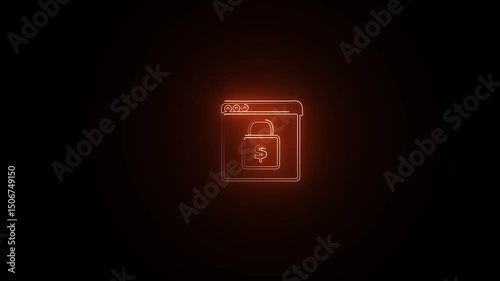 Neon Digital Wallet with Padlock and Dollar Sign, Cybersecurity Concept, Internet Security, Financial Protection, Encryption, Nighttime Glowing Design, Modern Cybersecurity