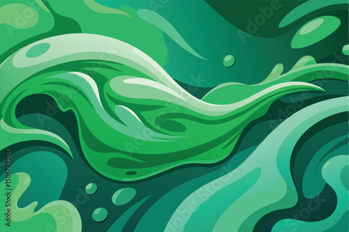 Abstract green slime dripping with fluid motion and organic shapes