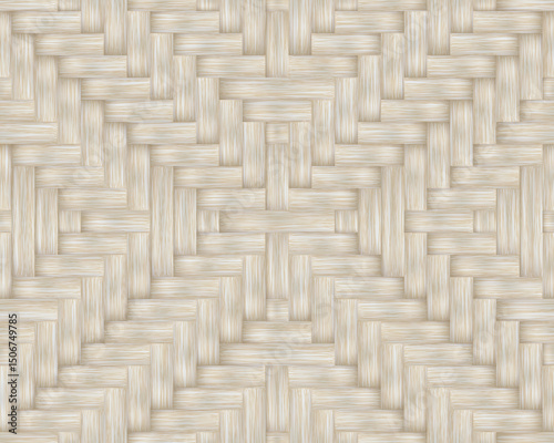 Cream white rattan square seamless bg. Basket weave pattern with texture. Handicraft raffia lattice. Textile mesh. Ethnic handmade decor. Vector illustration with gradient mesh