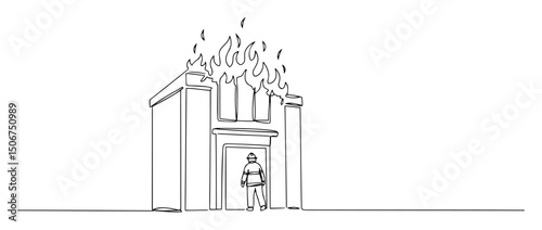 burning building with firefighter outline icon