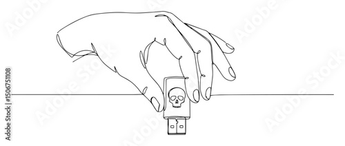 hand holding infected usb flash drive outline icon