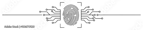 fingerprint with digital circuit in outline icon style