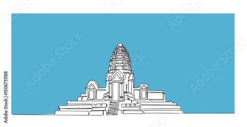 ancient temple with stairs front view lineart vector