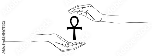 hands holding ankh egyptian life symbol lineart