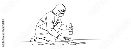 scientist taking sample in contaminated zone sketch