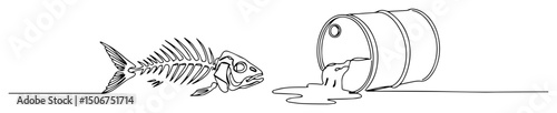 dead fish near toxic oil barrel pollution sketch