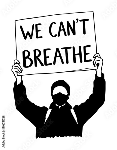 person protesting with we can't breathe sign bold