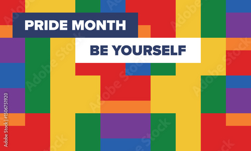 LGBT Pride Month in June. Lesbian Gay Bisexual Transgender. Celebrated annual. LGBT flag. Rainbow love concept. Human rights and tolerance. Poster, card, banner and background. Vector illustration