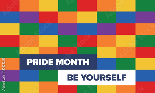 LGBT Pride Month in June. Lesbian Gay Bisexual Transgender. Celebrated annual. LGBT flag. Rainbow love concept. Human rights and tolerance. Poster, card, banner and background. Vector illustration