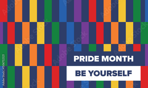 LGBT Pride Month in June. Lesbian Gay Bisexual Transgender. Celebrated annual. LGBT flag. Rainbow love concept. Human rights and tolerance. Poster, card, banner and background. Vector illustration