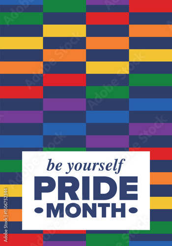 LGBT Pride Month in June. Lesbian Gay Bisexual Transgender. Celebrated annual. LGBT flag. Rainbow love concept. Human rights and tolerance. Poster, card, banner and background. Vector illustration