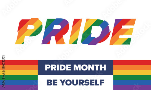 LGBT Pride Month in June. Lesbian Gay Bisexual Transgender. Celebrated annual. LGBT flag. Rainbow love concept. Human rights and tolerance. Poster, card, banner and background. Vector illustration