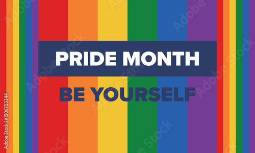 LGBT Pride Month in June. Lesbian Gay Bisexual Transgender. Celebrated annual. LGBT flag. Rainbow love concept. Human rights and tolerance. Poster, card, banner and background. Vector illustration