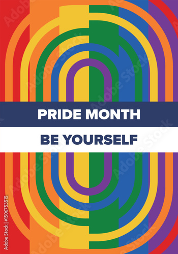 LGBT Pride Month in June. Lesbian Gay Bisexual Transgender. Celebrated annual. LGBT flag. Rainbow love concept. Human rights and tolerance. Poster, card, banner and background. Vector illustration
