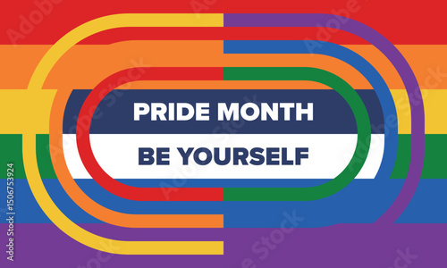 LGBT Pride Month in June. Lesbian Gay Bisexual Transgender. Celebrated annual. LGBT flag. Rainbow love concept. Human rights and tolerance. Poster, card, banner and background. Vector illustration