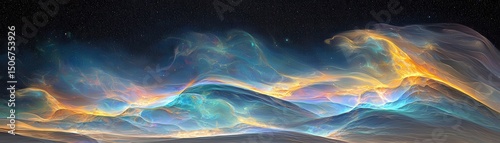 Colorful Abstract Landscape with Ethereal Waves and Cosmic Elements